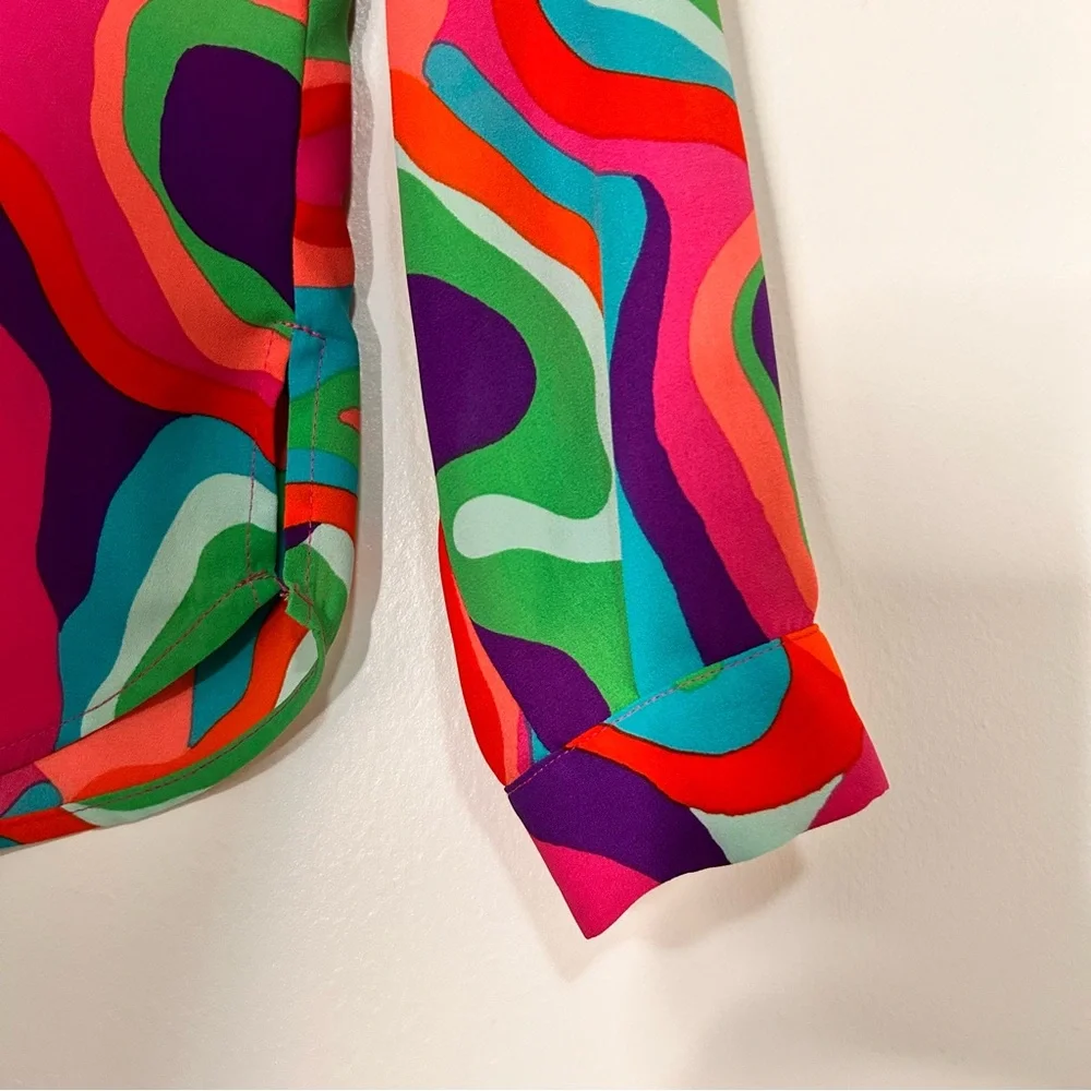 New York & Company Colorful Swirl Button Down Shirt - Size Medium - Picture 5 of 8